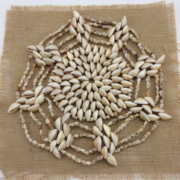Vintage Cowrie and Seashell Shell Trivet Coaster Hot Pad Wall Art 10” Boho Decor - Picture 1 of 15